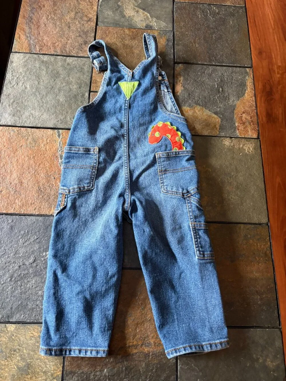 OshKosh B'gosh dinosaur patch denim overalls size 24 months